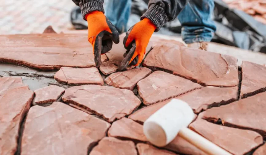 Laying crazy paving stones