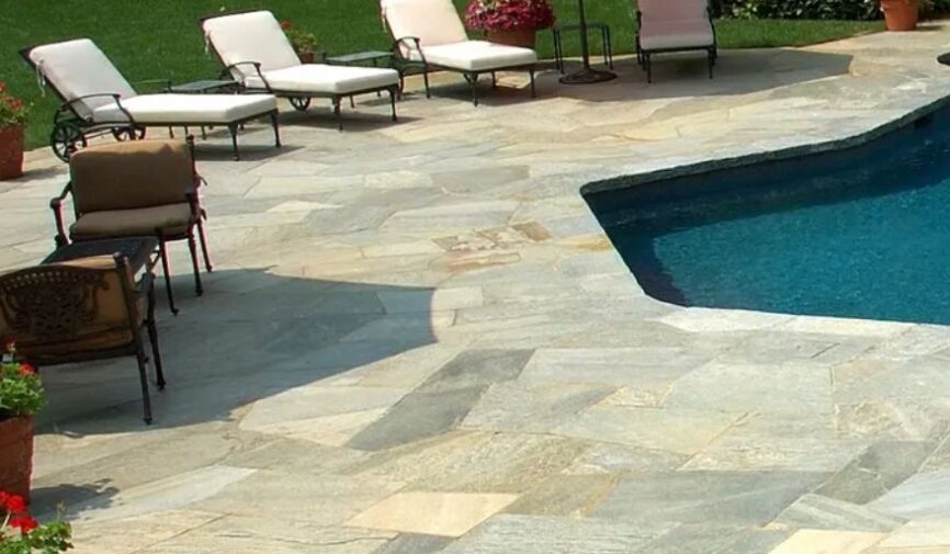 crazy paving around pool